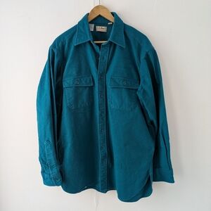 Vintage L.L. Bean Men's Teal Flannel Chamoise Cloth Shirt Button-Down Size 17T